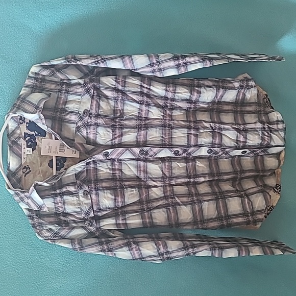 CAbi Tops - NWT Cabi Plaid and Floal Mixed Patterned Top Size XS